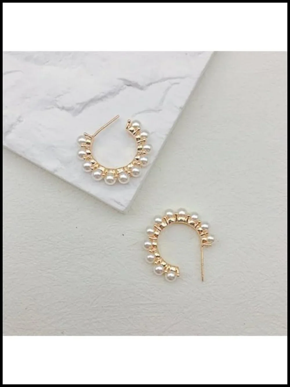 14K Gold Plated Pearl Huggie Hoop Earrings for Women Lightweight Open Circle